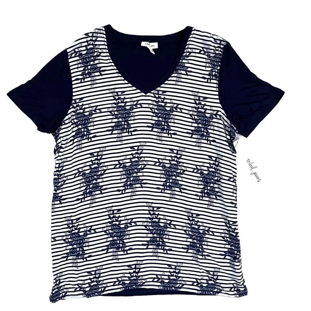 Tribal Jeans Sz Medium Nautical Woven Front Printed Challis Short Sleeve… - Picture 2 of 8